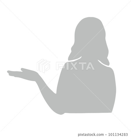 Illustration of a silhouette woman who introduces recommendations Gray Illustration of a silhouette woman who introduces recommendations Gray 101134283