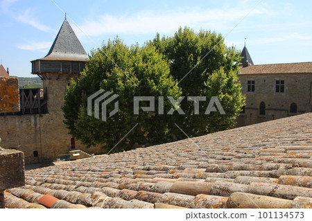 The courtyard of the Cité fortress in Carcassonne, France The courtyard of the Cité fortress in Carcassonne, France 101134573
