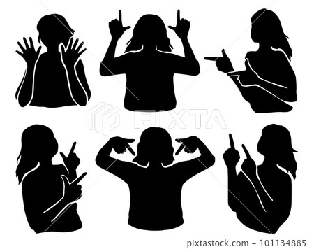 Silhouette illustration of a woman doing a pointing gesture black 101134885