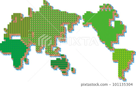 RPG map-like world map with deformed pixel art - Stock