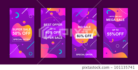 Advertising design social networks instagram stories. Set of sale web banner, poster, cover for online shopping, marketing, promo, discount products. Modern insta cover template. Vector illustration. Advertising design social networks instagram stories. Set of sale web banner, poster, cover for online shopping, marketing, promo, discount products. Modern insta cover template. Vector illustration. 101135741
