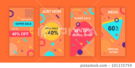 Advertising design social networks instagram stories. Set of sale web banner, poster, cover for online shopping, marketing, promo, discount products. Modern insta cover template. Vector illustration. Advertising design social networks instagram stories. Set of sale web banner, poster, cover for online shopping, marketing, promo, discount products. Modern insta cover template. Vector illustration. 101135759