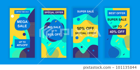 Advertising design social networks instagram stories. Set of sale web banner, poster, cover for online shopping, marketing, promo, discount products. Modern insta cover template. Vector illustration. Advertising design social networks instagram stories. Set of sale web banner, poster, cover for online shopping, marketing, promo, discount products. Modern insta cover template. Vector illustration. 101135844