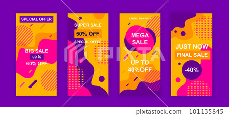 Advertising design social networks instagram stories. Set of sale web banner, poster, cover for online shopping, marketing, promo, discount products. Modern insta cover template. Vector illustration. 101135845