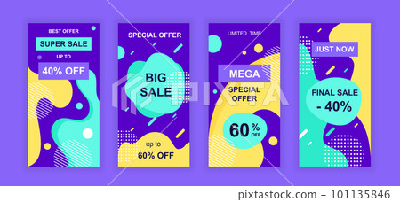 Advertising design social networks instagram stories. Set of sale web banner, poster, cover for online shopping, marketing, promo, discount products. Modern insta cover template. Vector illustration. Advertising design social networks instagram stories. Set of sale web banner, poster, cover for online shopping, marketing, promo, discount products. Modern insta cover template. Vector illustration. 101135846