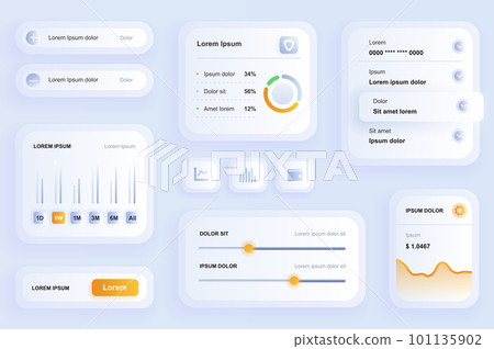 GUI elements for finance mobile app. Financial management and business analytics user interface generator. Unique ui ux design kit vector illustration. Manage, navigation and infographic components. 101135902