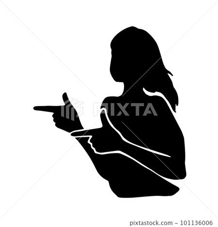 一個女人用雙手指向右邊的黑色剪影插圖 101136006
