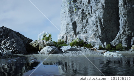 Rock cliff and emerald sea in island 101136155