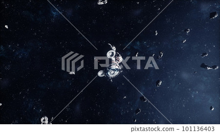 Spaceship in deep space flying through the universe Spaceship in deep space flying through the universe 101136403