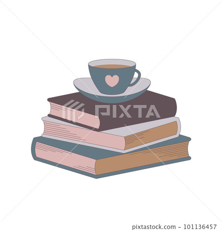 Stack of books and a cup of coffee. Leisure time. Stack of books and a cup of coffee. Leisure time. 101136457