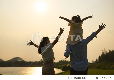 Family enjoying with outdoor activities travel trip on vacation 101136787