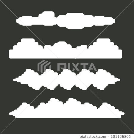 vector white summer clouds set isolated isolated on grey background. Flat sky cloud icon collection. Simple cloud shape clip art 101136805