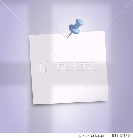 White note pinned on pastel lilac wall. 3d render. Blank little page for test message. 101137470