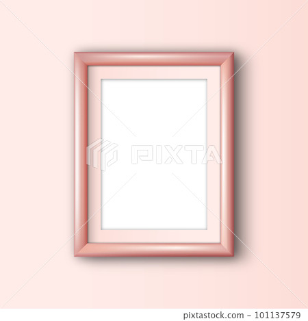 Realistic empty frame mockup for image placement. Apartment wall design with blanc frame in pink color for photo, picture, image display. 101137579