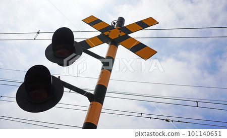 A railroad crossing alarm installed at a railroad crossing 101140651
