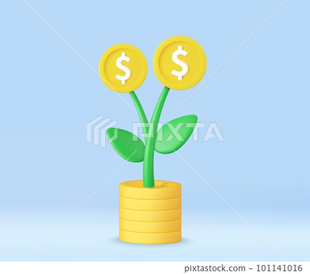3d money tree plant with coin 101141016