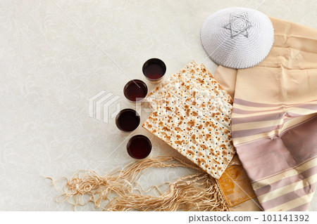 Jewish Passover holiday. Matzah and red kosher. Jewish Passover holiday. Matzah and red kosher. 101141392