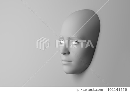 3d illustration. Human face sticking out of the white background. 3d illustration. Human face sticking out of the white background. 101141556