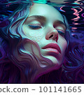 Beautiful mermaid, ocean witch, slim blue mermaid with long hair. Painting, concept art, cinematic light, background, wallpaper, illustration fantasy portrait generative AI 101141665