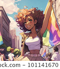 Portrait, pride and woman in city with flag for lgbtq community, ally or lesbian with support and equality in love outdoor. Rainbow, parade and lgbt awareness, inclusion and celebrate with sexuality 101141670