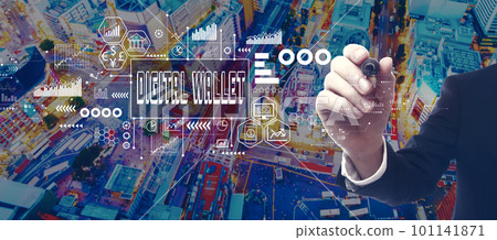 Digital Wallet theme with businessman in city at night 101141871