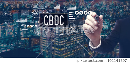 CBDC theme with businessman in city at night 101141897
