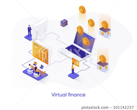 Virtual finance isometric web banner. Internet banking service isometry concept. Financial management 3d scene, online money transaction and payment design. Vector illustration with people characters. Virtual finance isometric web banner. Internet banking service isometry concept. Financial management 3d scene, online money transaction and payment design. Vector illustration with people characters. 101142257