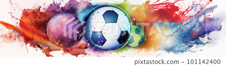 football or soccer ball, concept watecolor banner illustration isolated on white, AI generative image 101142400