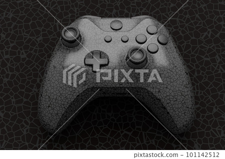 Realistic video game joystick with black chrome texture isolated on black 101142512