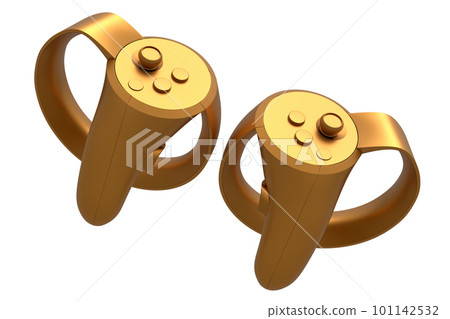 Virtual reality controllers for online gaming with gold chrome texture Virtual reality controllers for online gaming with gold chrome texture 101142532