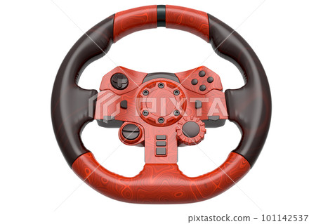 Realistic leather steering wheel with seamless wavy pattern on white background Realistic leather steering wheel with seamless wavy pattern on white background 101142537