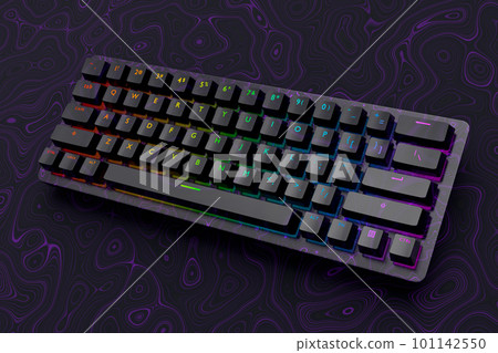 Realistic computer keyboard with seamless wavy pattern isolated on dark 101142550