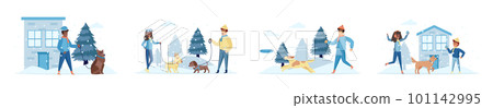 Dog walkers bundle of scenes with people characters. 101142995