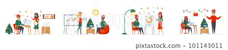 Corporate Christmas time bundle of scenes with people characters. 101143011