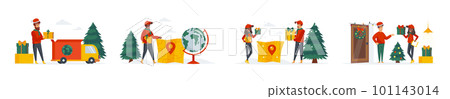 Festive delivery service bundle of scenes with people characters. 101143014