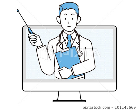 Illustration of a doctor explaining online 101143669