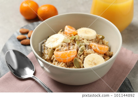 Tasty healthy breakfast served on table, closeup Tasty healthy breakfast served on table, closeup 101144892