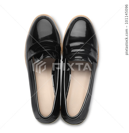 Pair of stylish female shoes isolated on white, top view 101145096