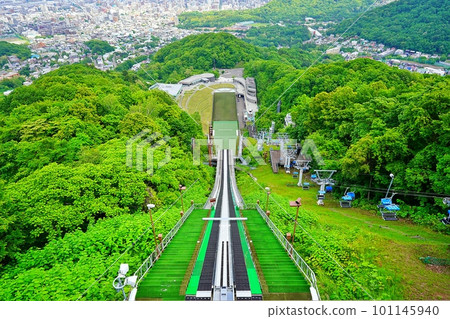 Scenery seen from the runway of Okurayama Ski Jump Stadium in Sapporo in summer Scenery seen from the runway of Okurayama Ski Jump Stadium in Sapporo in summer 101145940