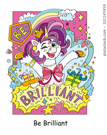 Cute unicorn with lettering brilliant vector illustration Cute unicorn with lettering brilliant vector illustration 101145959