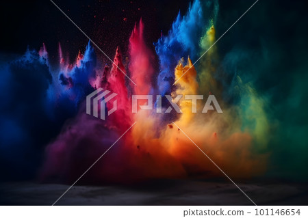 Generative Ai illustration. Colored powder explosion. Copy space Generative Ai illustration. Colored powder explosion. Copy space 101146654