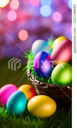 Cute Easter Eggs Multicolors, Generative AI. Cute Easter Eggs Multicolors, Generative AI. 101146665