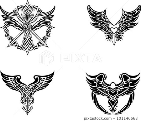 Hearts And Wings Tribal Tattoos Vector Hearts And Wings Tribal Tattoos Vector 101146668