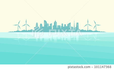 漂浮在海中的城市剪影風景智能城市城市景觀背景圖 101147368