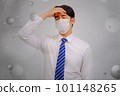 Asian man wear masks to protect PM 2.5 dust and air pollution and headache and sickness, air pollution concept, healthcare concept. 101148265