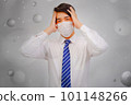 Asian man wear masks to protect PM 2.5 dust and air pollution and headache and sickness, air pollution concept, healthcare concept. 101148266