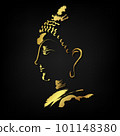 Golden Buddha face brush stroke over black background 101148380
