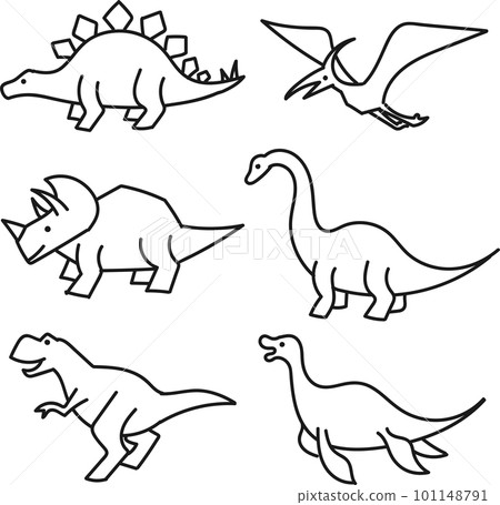 Set of cute dinosaurs, pterosaurs and plesiosaurs 101148791