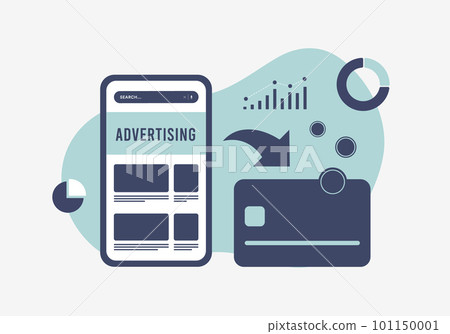 Advertising Revenue illustration concept. Optimize pay per click strategy, increase ppc revenue and boost profits. Website banner ads that generate cash income 101150001