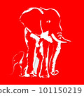 Elephant family Brushstroke art style over red background 101150219